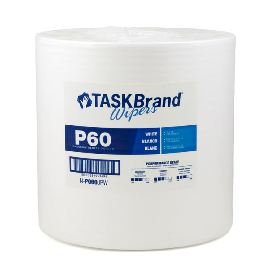 TaskBrand P60 Hydrospun Wiper Roll, 12" x 13", White, ea