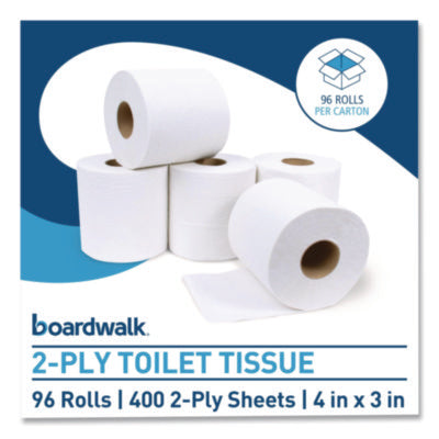 Boardwalk® 2-Ply Toilet Tissue, Septic Safe, White, 400 Sheets/Roll