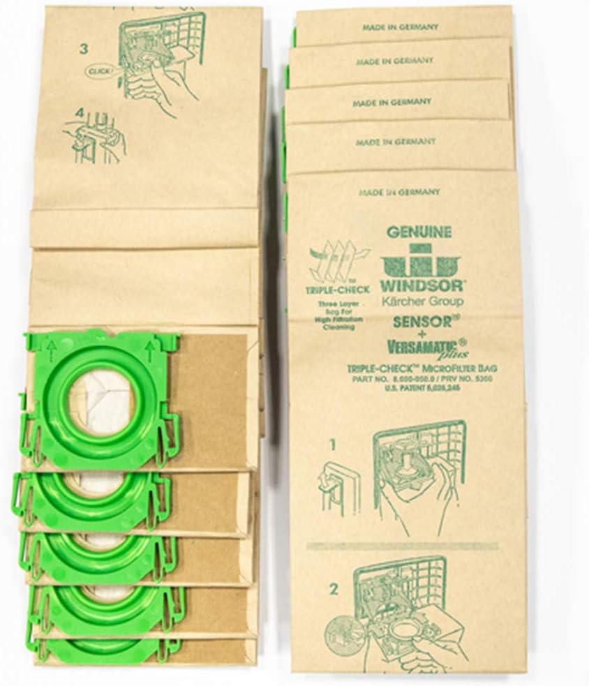 Genuine Triple-Check Microfilter Bag 8.600-050.0 for Sensor and Versamatic Plus Vacuum-Filter Bags-Made in Germany-2 pack (20 bags)