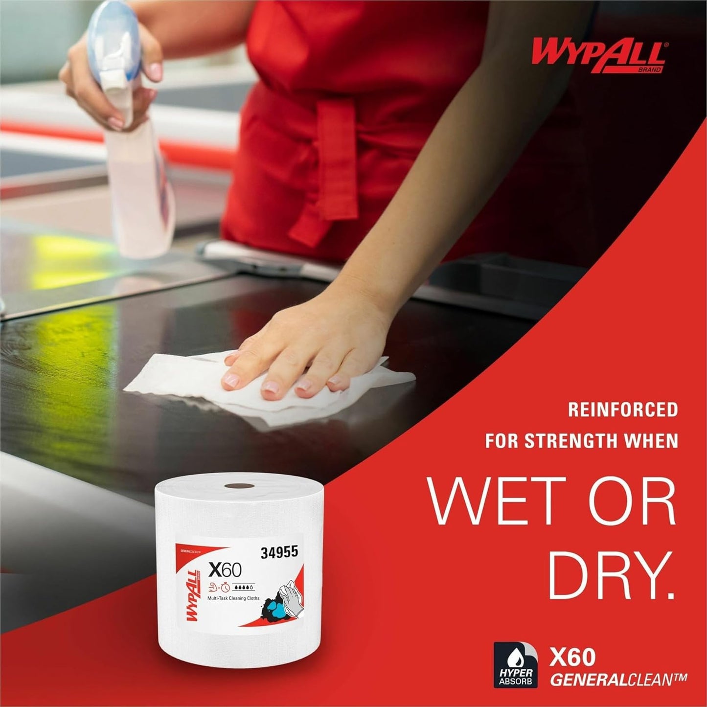 Kimberly-Clark® WYPALL X60 Wipers Jumbo Roll, Unscented, 12 1/2" x 13 2/5"