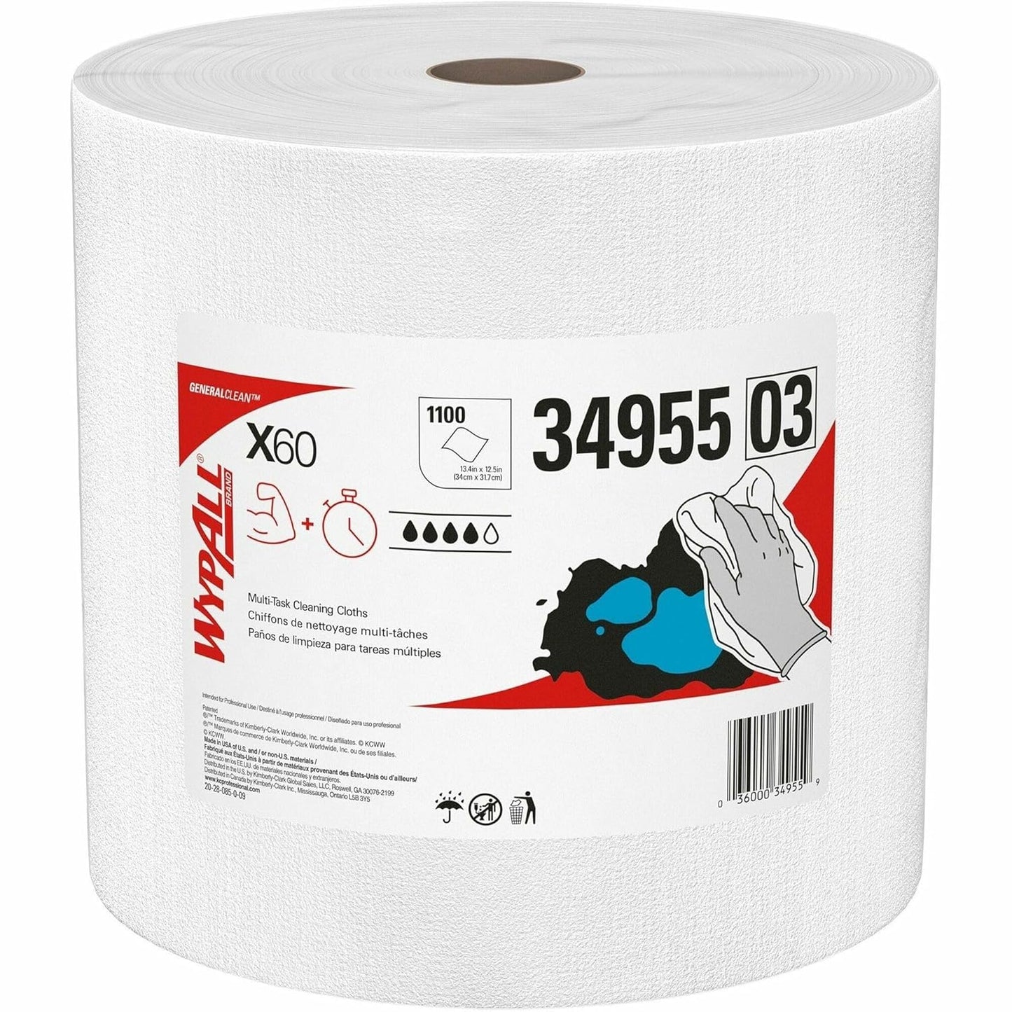 Kimberly-Clark® WYPALL X60 Wipers Jumbo Roll, Unscented, 12 1/2" x 13 2/5"