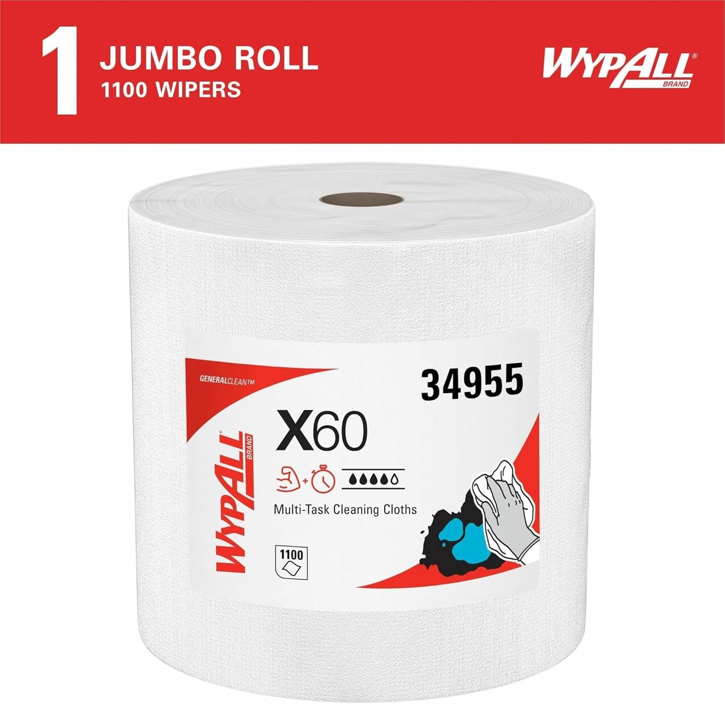 Kimberly-Clark® WYPALL X60 Wipers Jumbo Roll, Unscented, 12 1/2" x 13 2/5"