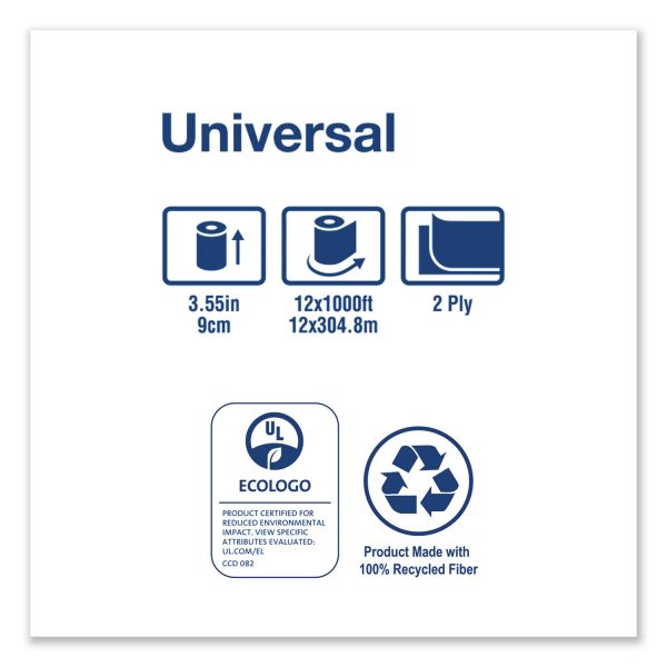 Tork Universal Jumbo Bath Tissue, Septic Safe, 2-Ply, White, 3.48" x 1,000 ft, 12/Carton