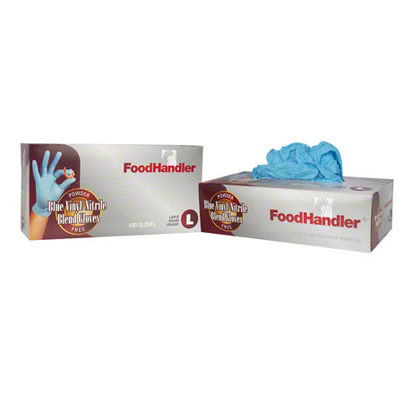 FoodHandler Blue Vinyl/Nitrile  Blend Disposable Gloves,  Powder Free, Medium