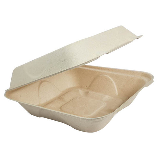 8x8x3" World Centric Compostable PLA-Lined Fiber Clamshells | No PFAS | 300/Case