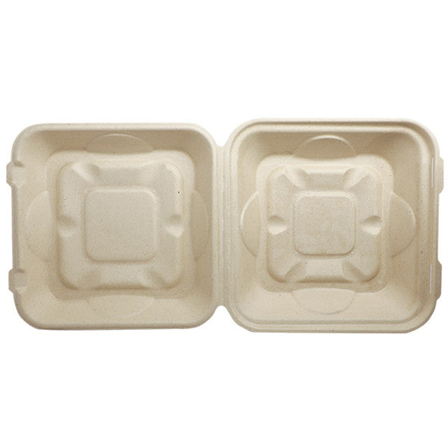 9x9x3" 1-Compt World Centric Compostable Fiber Clamshells | No PFAS | 300/Case