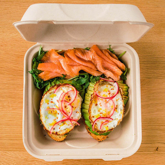 9x9x3" 1-Compt World Centric Compostable Fiber Clamshells | No PFAS | 300/Case
