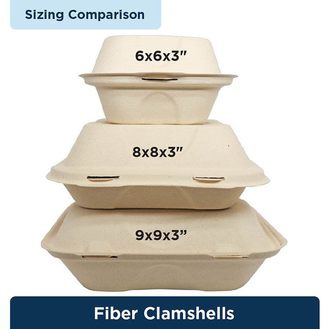 8x8x3" World Centric Compostable PLA-Lined Fiber Clamshells | No PFAS | 300/Case