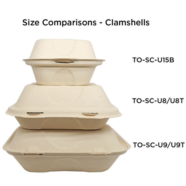 9x9x3" 1-Compt World Centric Compostable Fiber Clamshells | No PFAS | 300/Case